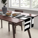 Retro Mid Century Modern Abstract Pattern 336 Black and White Table Runner Gallery Image 2