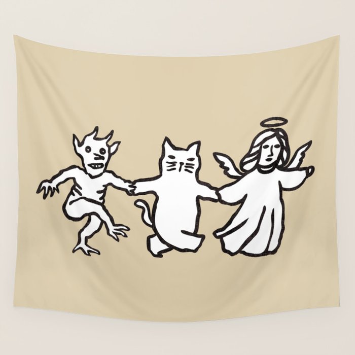 The angel and devil and cat Wall Tapestry Gallery Image 4