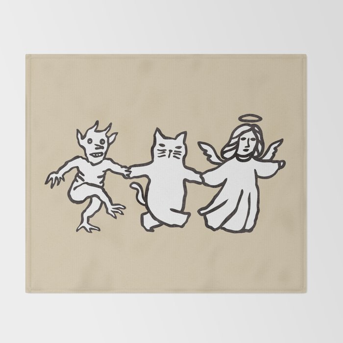 The angel and devil and cat Throw Blanket Gallery Image 2