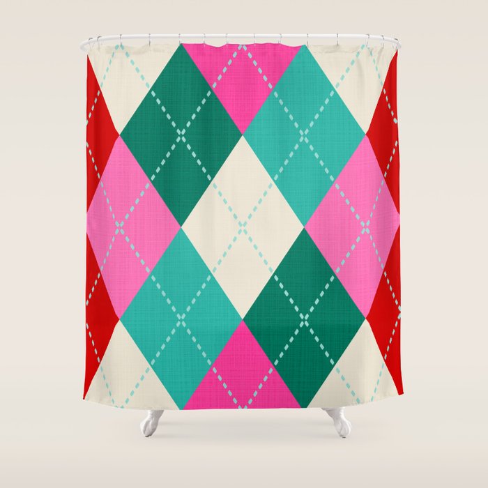 Retro Christmas Knitted Argyle Jumper 1. Shower Curtain Gallery Image 1