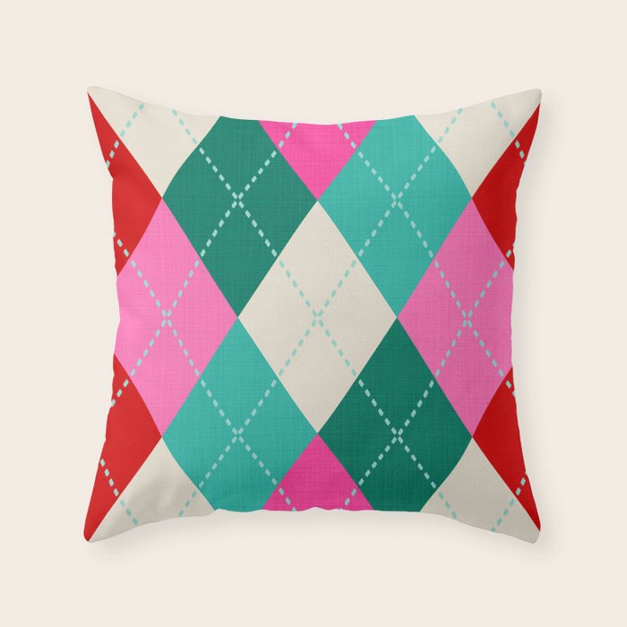 Retro Christmas Knitted Argyle Jumper 1. Throw Pillow Gallery Image 1