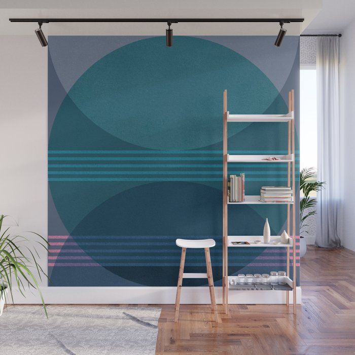 Abstraction_BLUE_LANDSCAPE_MOONLIGHT_NATURE_POP_ART_)521A Wall Mural Gallery Image 1