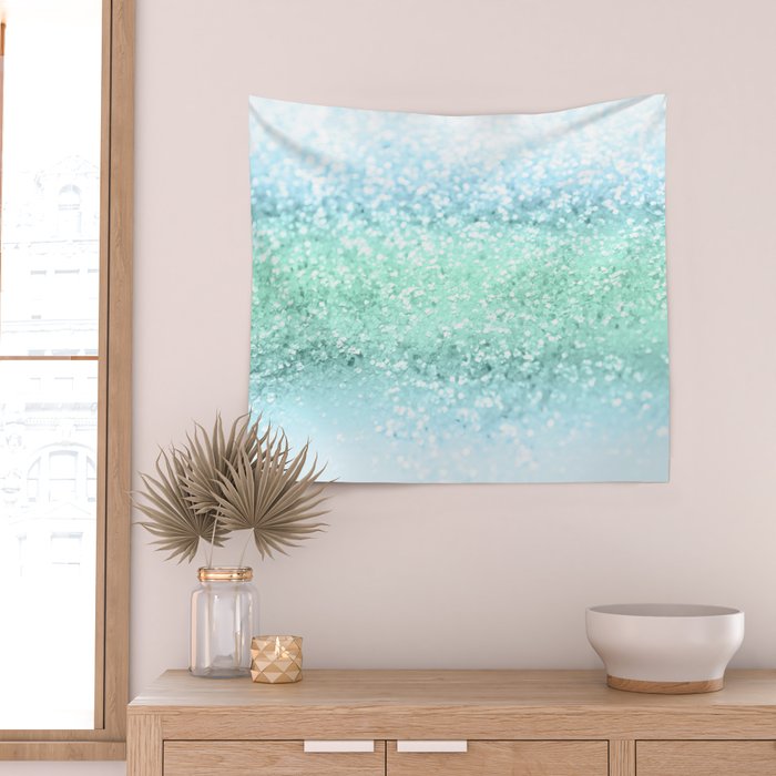 Aqua Seafoam Ocean Glitter #1 (Faux Glitter) #shiny #pastel #decor #art #society6 Wall Tapestry Gallery Image 2