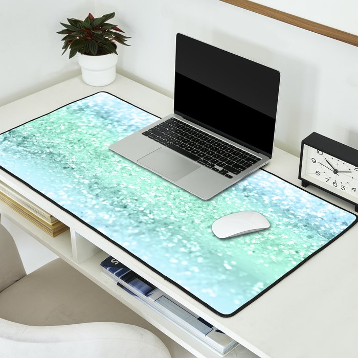 Aqua Seafoam Ocean Glitter #1 (Faux Glitter) #shiny #pastel #decor #art #society6 Desk Mat Gallery Image 2