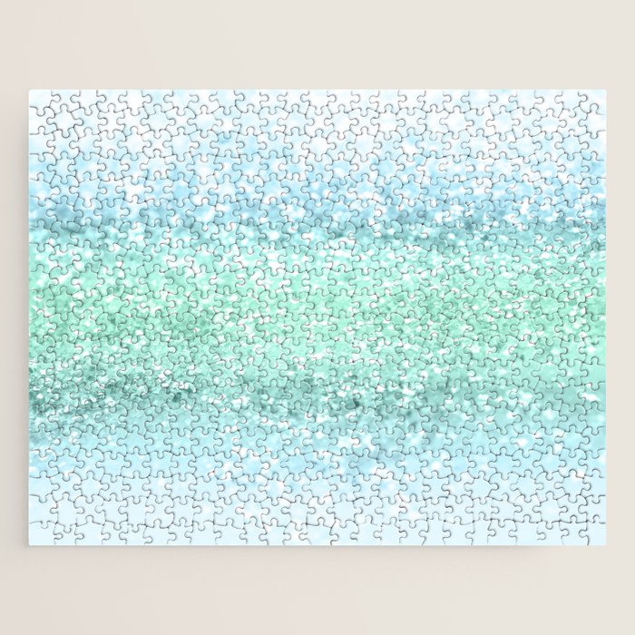 Aqua Seafoam Ocean Glitter #1 (Faux Glitter) #shiny #pastel #decor #art #society6 Jigsaw Puzzle Gallery Image 1