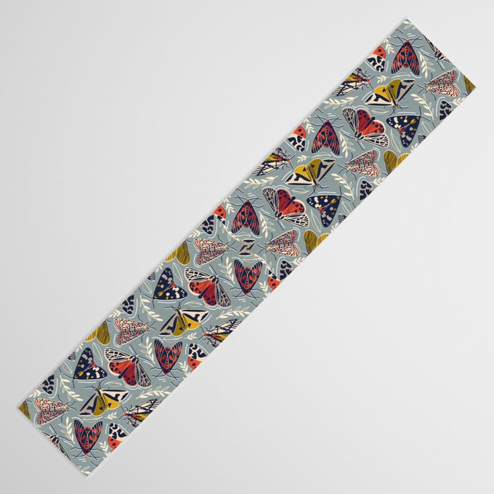 Quirky beautiful moths // morning blue textured background oxford navy blue ivory yellow and red tiger moth insects Table Runner Gallery Image 3