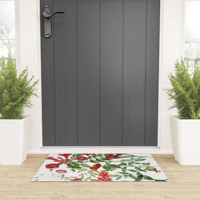 Rousing Red Botanical Welcome Mat Gallery Image 3