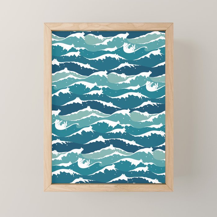 Cat waves pattern Mini Art Print Gallery Image 1