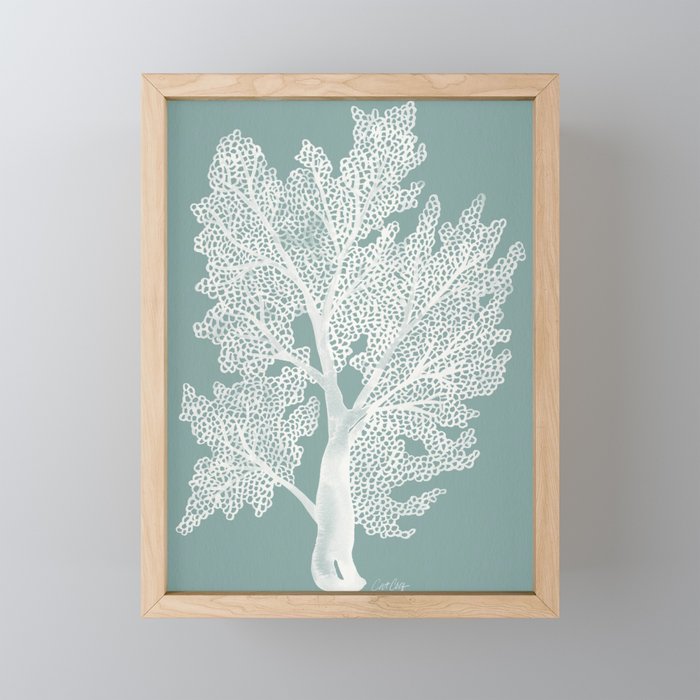 Sea Fan Coral - White on Mint Mini Art Print Gallery Image 1