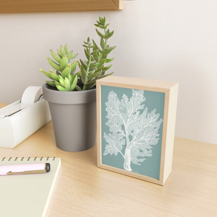 Sea Fan Coral - White on Mint Mini Art Print Gallery Image 2