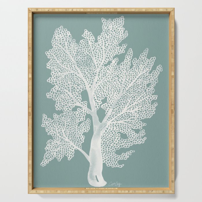 Sea Fan Coral - White on Mint Serving Tray Gallery Image 1