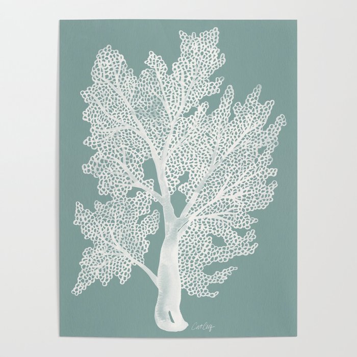 Sea Fan Coral - White on Mint Poster Gallery Image 1