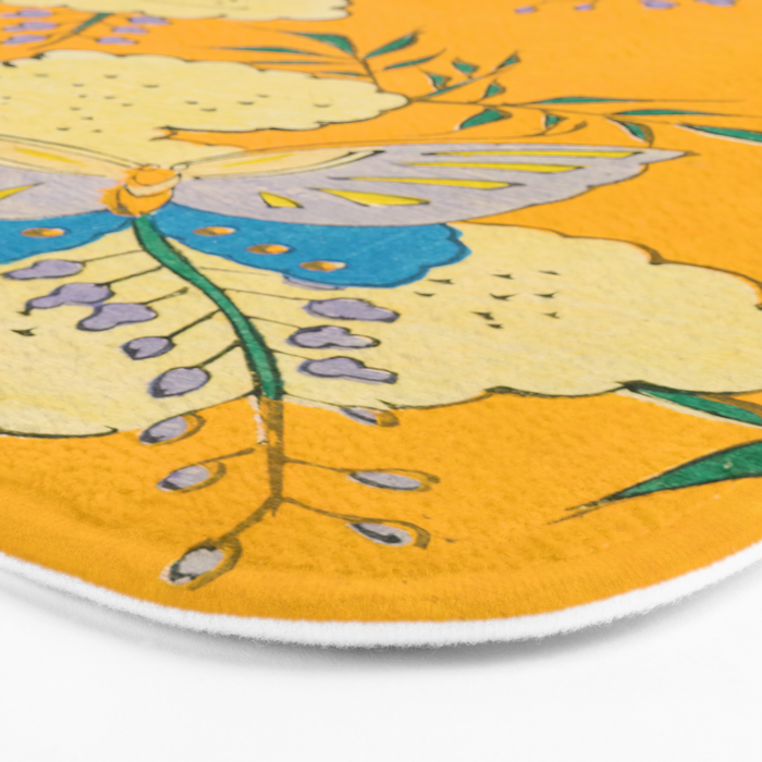 Butterflies on Flowers Vintage Japanese Botanical Print Bath Mat Gallery Image 3