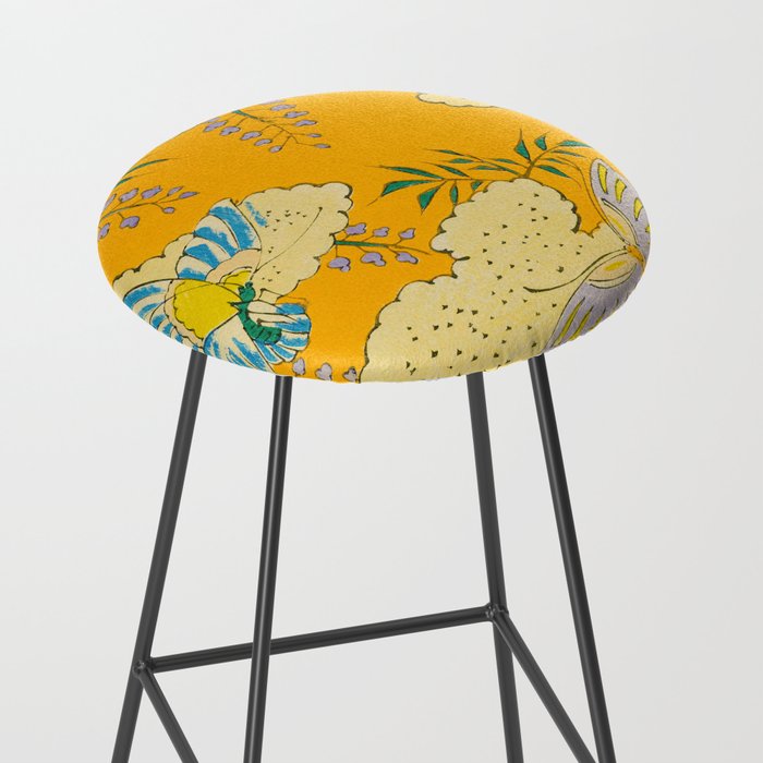 Butterflies on Flowers Vintage Japanese Botanical Print Stool Gallery Image 2