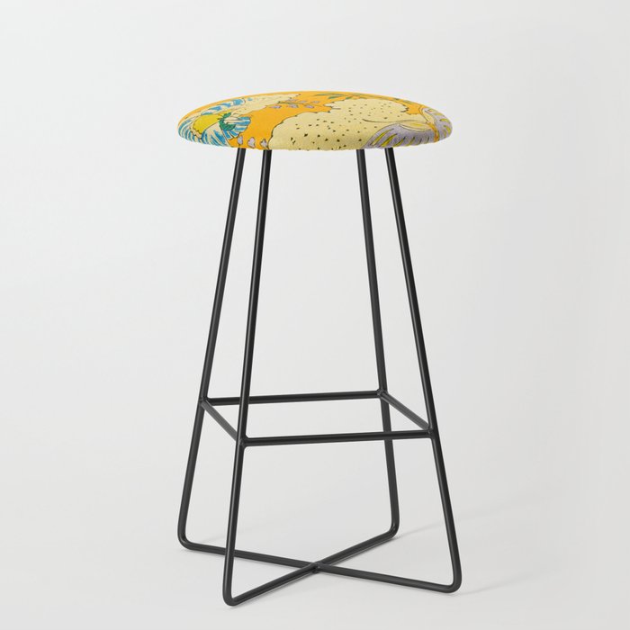 Butterflies on Flowers Vintage Japanese Botanical Print Stool Gallery Image 1