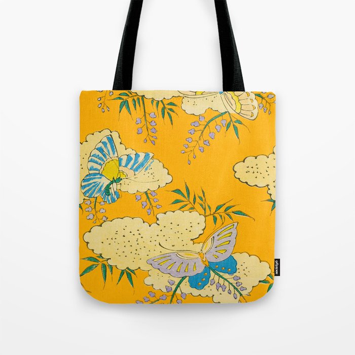 Butterflies on Flowers Vintage Japanese Botanical Print Tote Bag Gallery Image 1