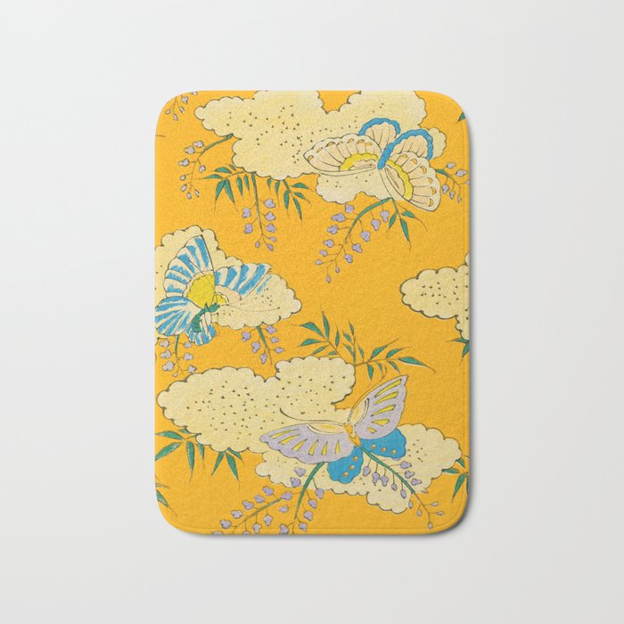 Butterflies on Flowers Vintage Japanese Botanical Print Bath Mat Gallery Image 1