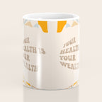 YOUR HEALTH IS YOUR WEALTH with Liquid retro abstract pattern in orange and blue Coffee Mug Gallery Image 4