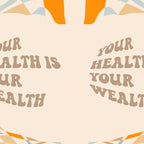 YOUR HEALTH IS YOUR WEALTH with Liquid retro abstract pattern in orange and blue Coffee Mug Gallery Image 2