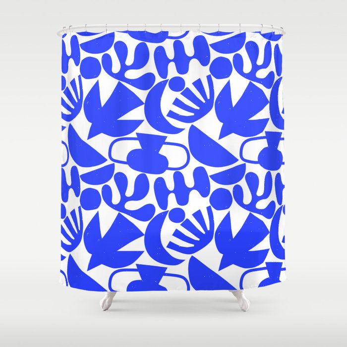 Abstract organic blue shape art pattern Shower Curtain Gallery Image 1