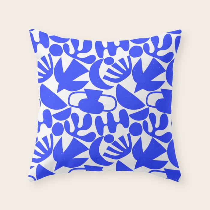 Abstract organic blue shape art pattern Throw Pillow Gallery Image 1