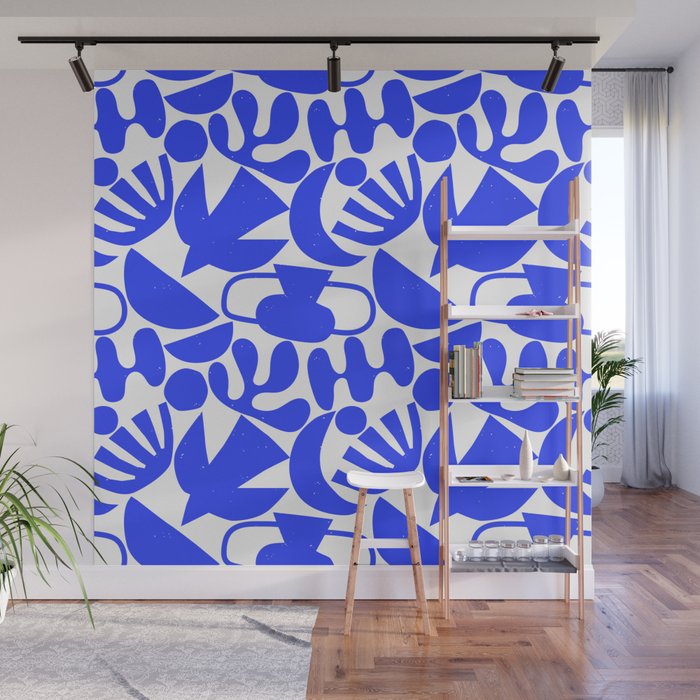 Abstract organic blue shape art pattern Wall Mural Gallery Image 1