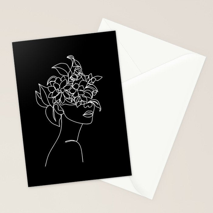 The Girl with the Flowers: Black & White Edition Stationery Card Gallery Image 2