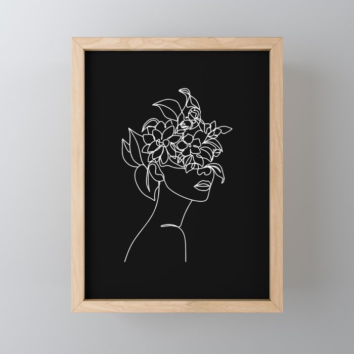 The Girl with the Flowers: Black & White Edition Mini Art Print Gallery Image 1