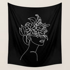 The Girl with the Flowers: Black & White Edition Wall Tapestry Gallery Image 4