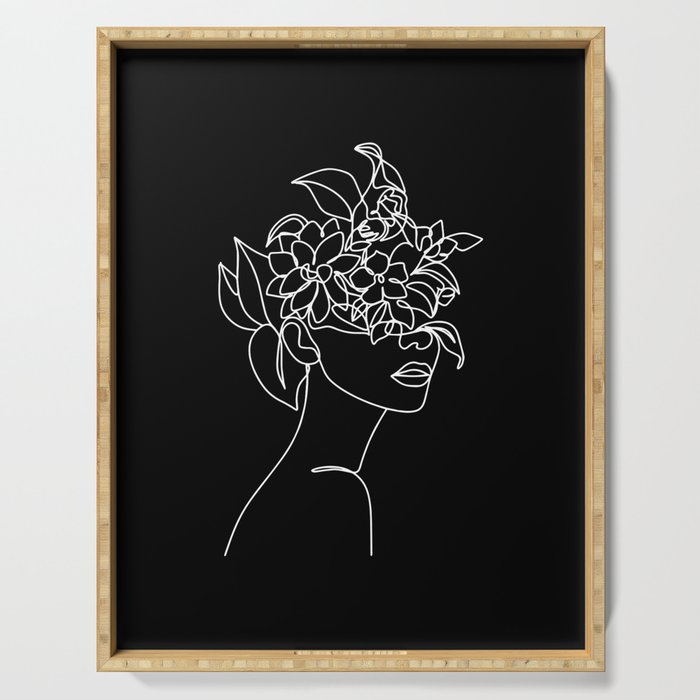 The Girl with the Flowers: Black & White Edition Serving Tray Gallery Image 1
