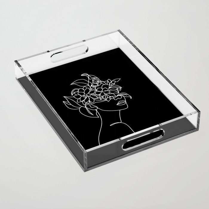 The Girl with the Flowers: Black & White Edition Acrylic Tray Gallery Image 1