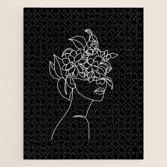 The Girl with the Flowers: Black & White Edition Jigsaw Puzzle Gallery Image 1