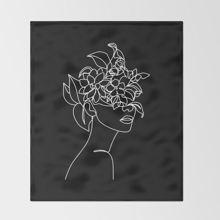 The Girl with the Flowers: Black & White Edition Throw Blanket Gallery Image 2