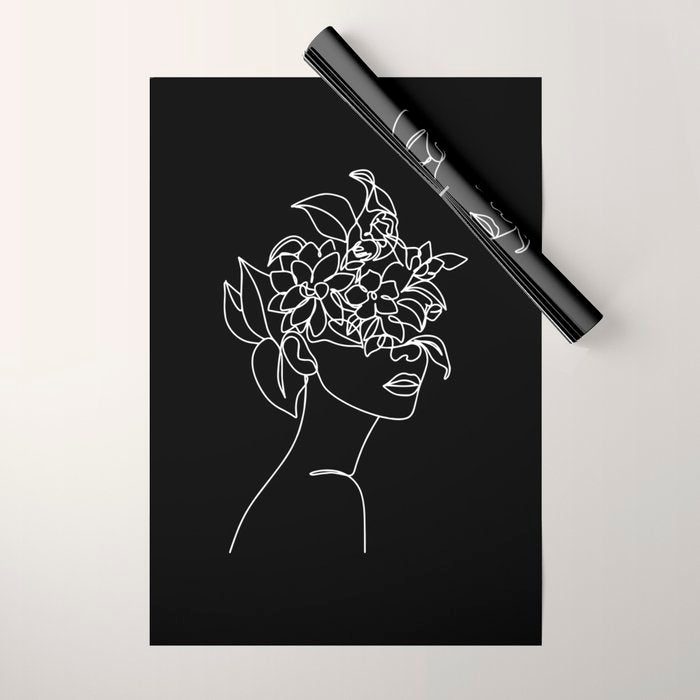 The Girl with the Flowers: Black & White Edition Wrapping Paper Gallery Image 1
