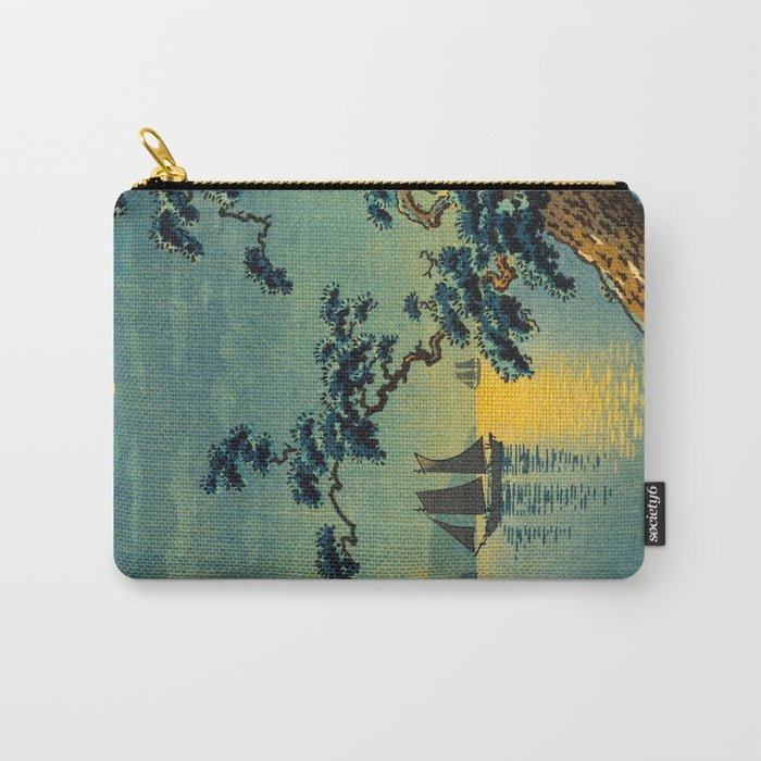 Tsuchiya Koitsu Maiko Seashore Japanese Woodblock Print Night Time Moon Over Ocean Sailboat Carry All Pouch Gallery Image 1