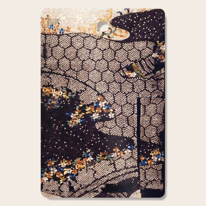 Kosode Fragment with Tortoiseshell Pattern, Waves, & Cherry Blossoms Shibori Print Cutting Board Gallery Image 1