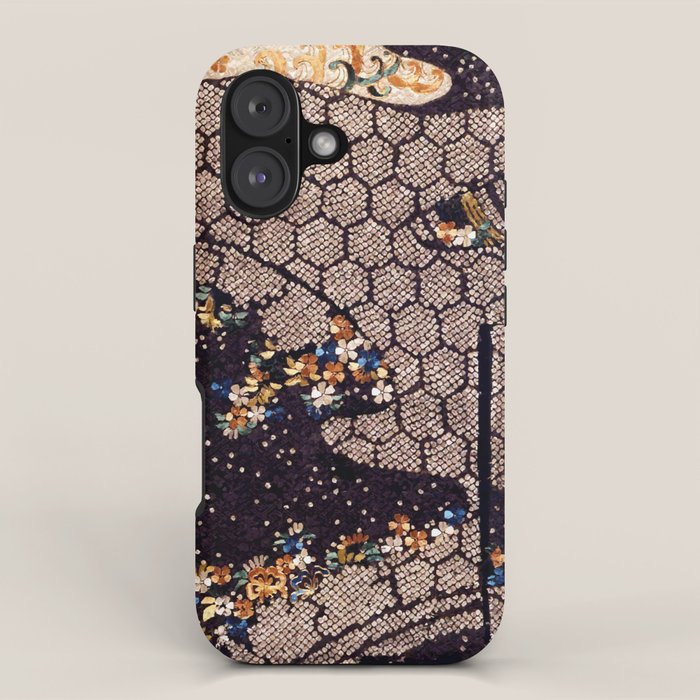 Kosode Fragment with Tortoiseshell Pattern, Waves, & Cherry Blossoms Shibori Print iPhone Case Gallery Image 1