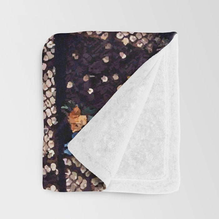 Kosode Fragment with Tortoiseshell Pattern, Waves, & Cherry Blossoms Shibori Print Throw Blanket Gallery Image 3