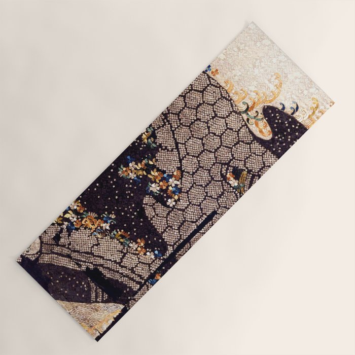 Kosode Fragment with Tortoiseshell Pattern, Waves, & Cherry Blossoms Shibori Print Yoga Mat Gallery Image 1