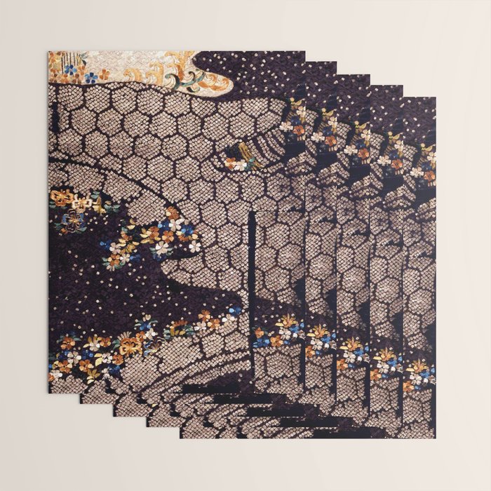 Kosode Fragment with Tortoiseshell Pattern, Waves, & Cherry Blossoms Shibori Print Wrapping Paper Gallery Image 3