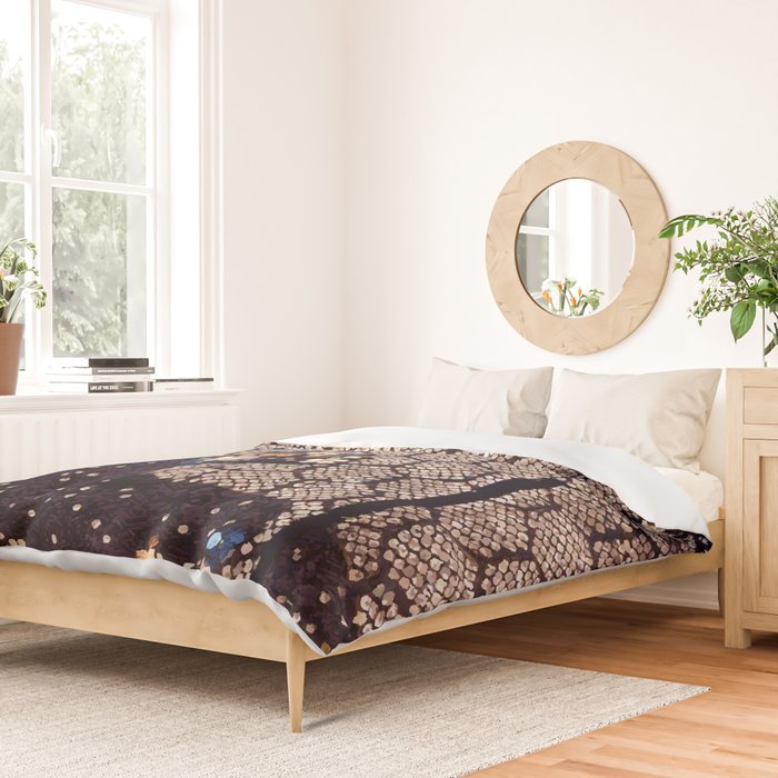 Kosode Fragment with Tortoiseshell Pattern, Waves, & Cherry Blossoms Shibori Print Duvet Cover Gallery Image 2