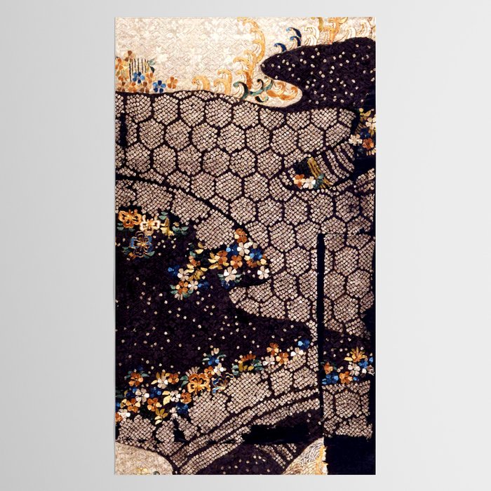 Kosode Fragment with Tortoiseshell Pattern, Waves, & Cherry Blossoms Shibori Print Tablecloth Gallery Image 2