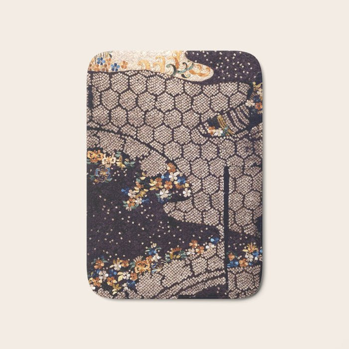 Kosode Fragment with Tortoiseshell Pattern, Waves, & Cherry Blossoms Shibori Print Bath Mat Gallery Image 1