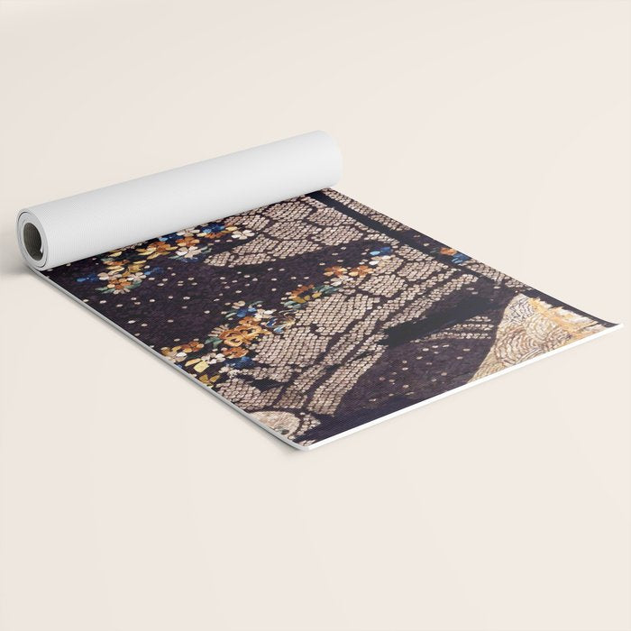 Kosode Fragment with Tortoiseshell Pattern, Waves, & Cherry Blossoms Shibori Print Yoga Mat Gallery Image 2