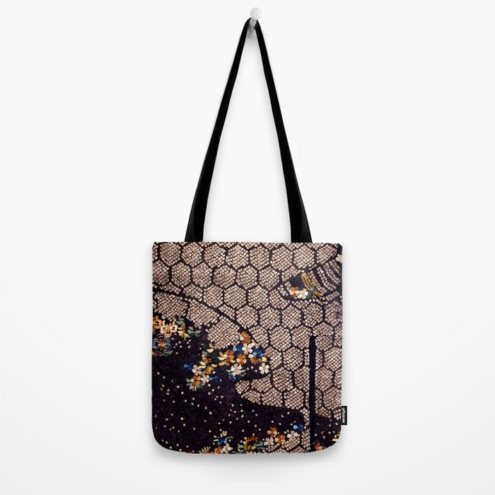 Kosode Fragment with Tortoiseshell Pattern, Waves, & Cherry Blossoms Shibori Print Tote Bag Gallery Image 2