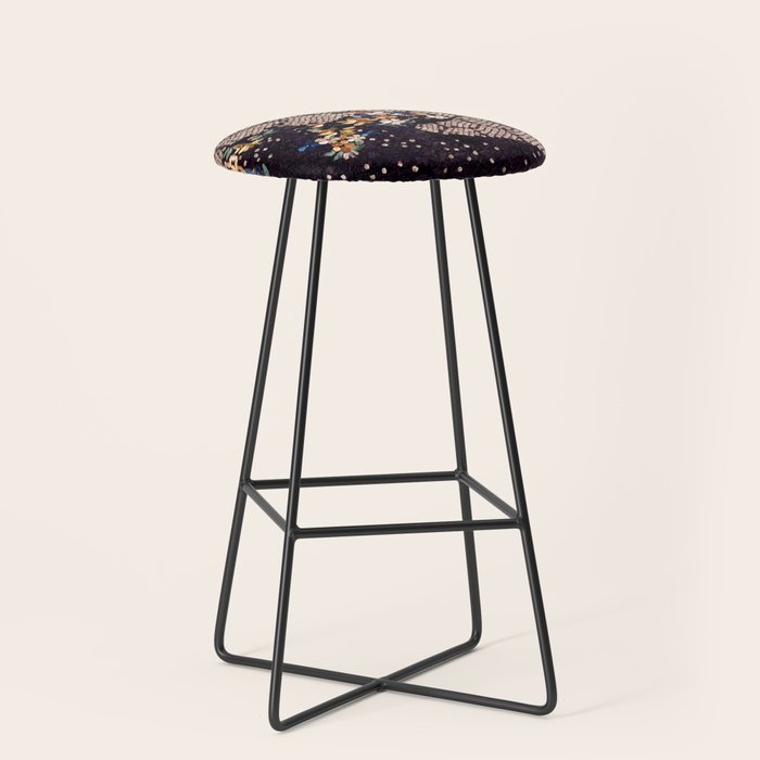 Kosode Fragment with Tortoiseshell Pattern, Waves, & Cherry Blossoms Shibori Print Stool Gallery Image 1
