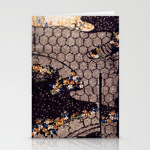 Kosode Fragment with Tortoiseshell Pattern, Waves, & Cherry Blossoms Shibori Print Stationery Card Gallery Image 2