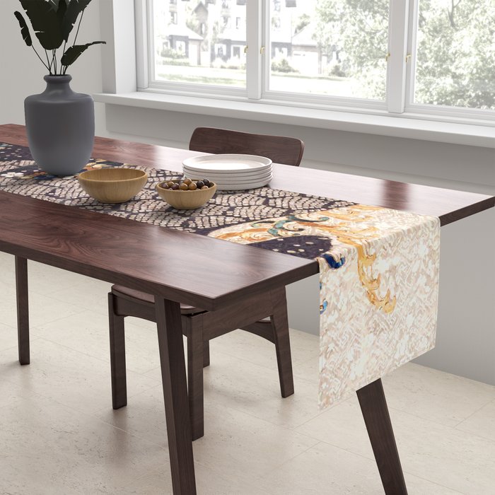Kosode Fragment with Tortoiseshell Pattern, Waves, & Cherry Blossoms Shibori Print Table Runner Gallery Image 2