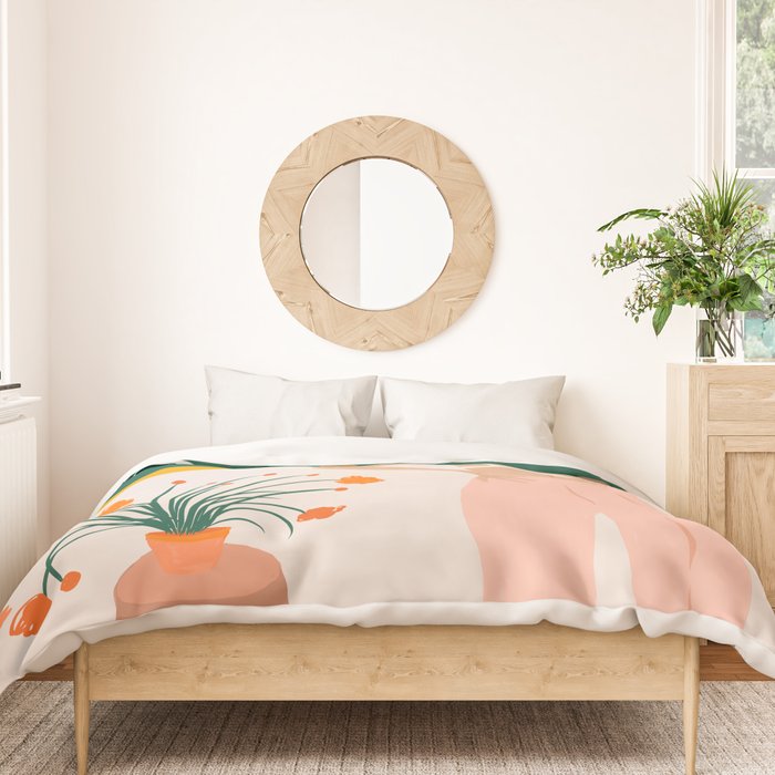Texting, Millennial Woman Young Bohemian High Fashion Love Pastel Home Decor Blush Duvet Cover Gallery Image 3