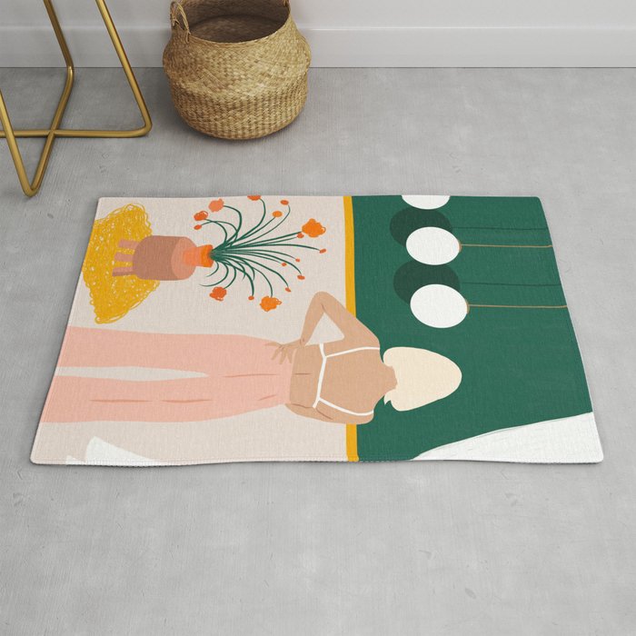 Texting, Millennial Woman Young Bohemian High Fashion Love Pastel Home Decor Blush Rug Gallery Image 1